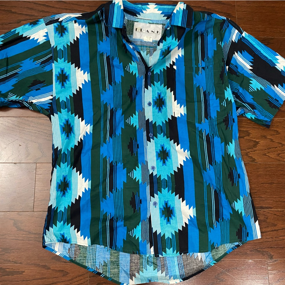 Vintage 1980s Frank Aztec Print Button Down Western Short Sleeve Shirt  Sz L